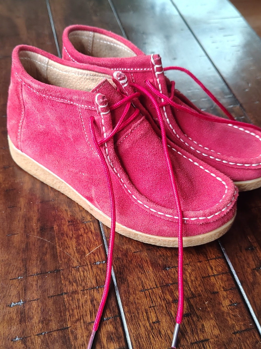 Red Suede Lace-Up Booties